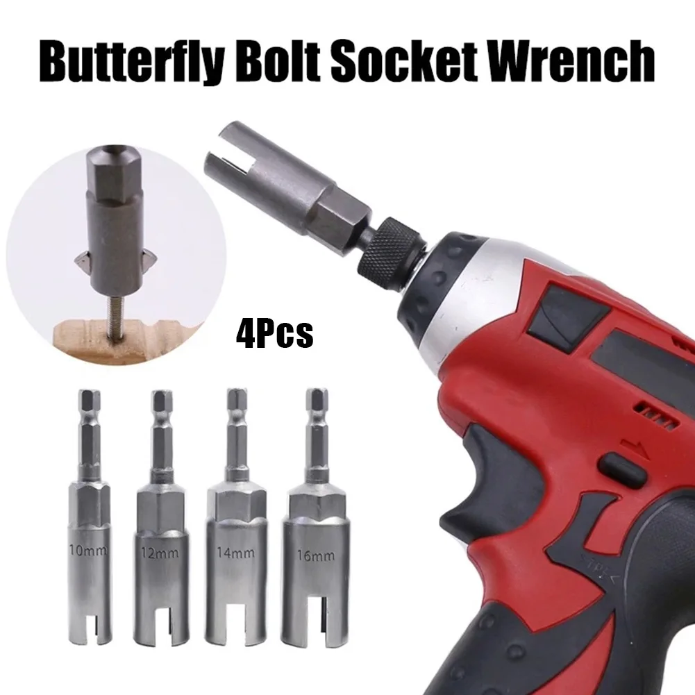

4pcs Butterfly Bolt Socket Wrench 1/4 Hex Wing Nut Driver Socket Adapter Nut For Panel Nuts Screws Electric Screwdriver Sleeve