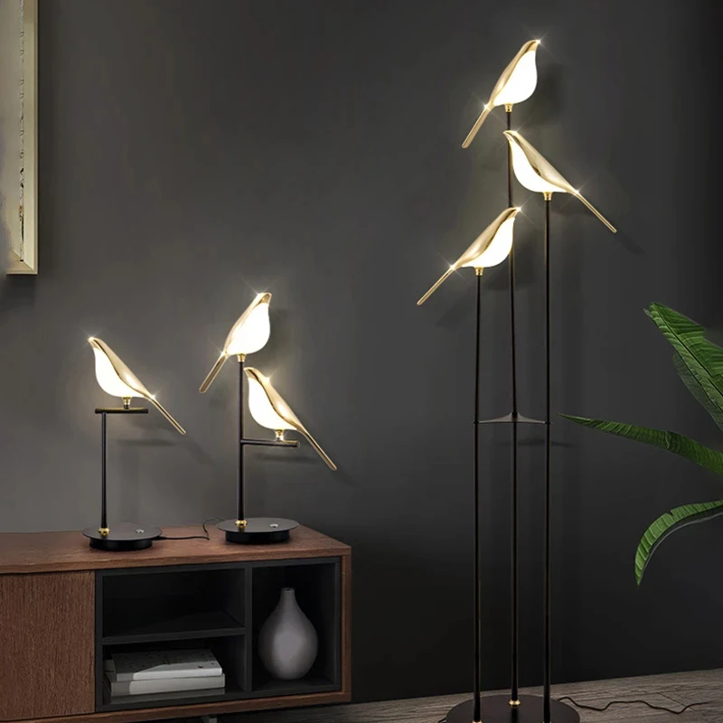 Nordic Bird LED Floor Lamps Modern Simple Luxury Nordic Europe Standing Contemporary Led Round Shelf Corner Floor Lamp