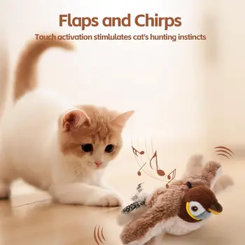 Interactive Cat Toys Rechargeable Chirping Flapping Bird(no Flying) with Catnip for Indoor Cats, Touch Activated  Plush Toys 1