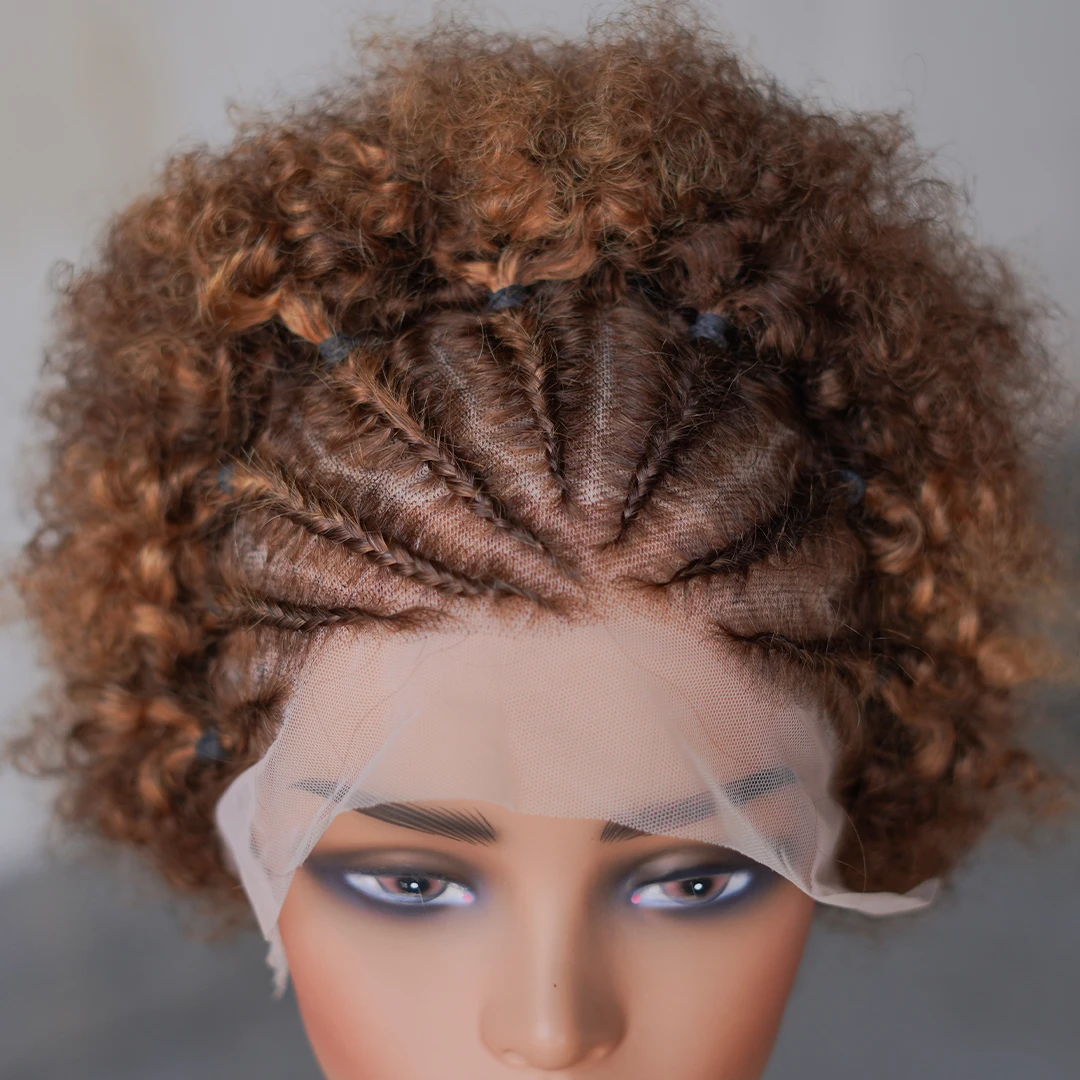 Parrucche in pizzo 13x4 con capelli umani, parrucca afro intrecciata, parrucca afro riccia e voluminosa, parrucca afro intrecciata, parrucca afro voluminosa. - immagine 4