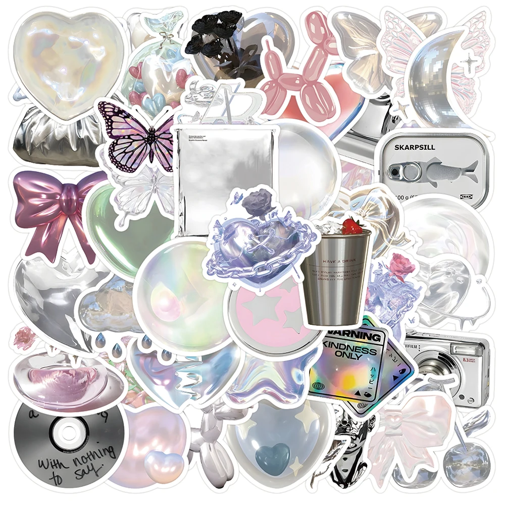 10/30/63pcs Ins Style Shiny Silver Pink Stickers Aesthetic Graffiti Decoration DIY Skateboard Phone Fridge Bike Cute Decals Toys 3