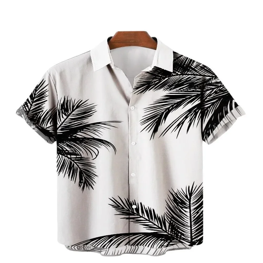 

2024 Casual Short-Sleeved Plus Size Hawaiian Shirt For Men Women 3d Digital Coconut Palm Leaf Printed Vintage Summer Streetwear