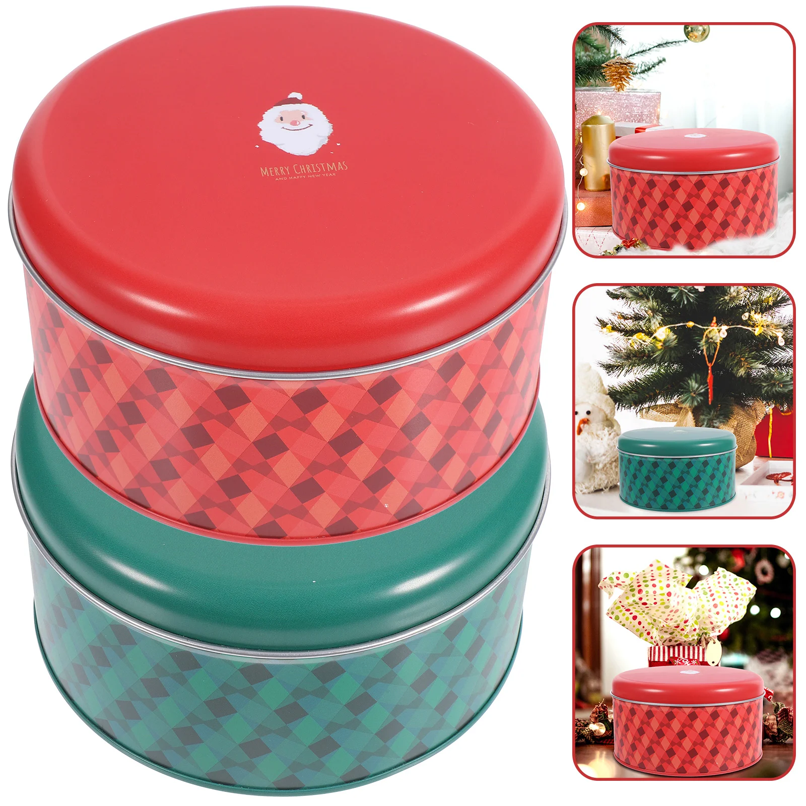 

2pcs Candy Storage Jar Christmas Cookie Tinplate Tin Decorative Snack Storage Container