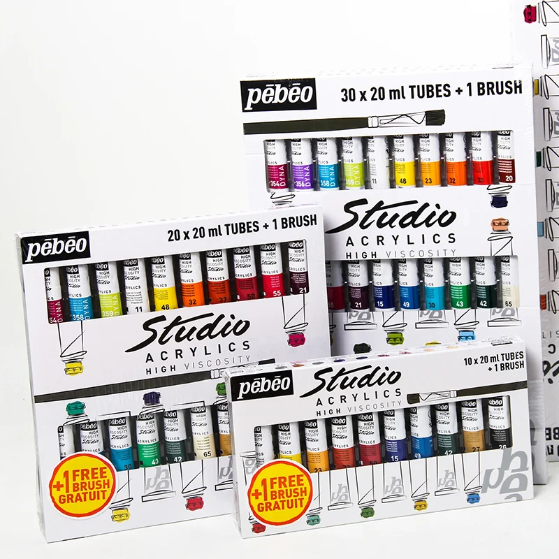 Pebeo Acrylic Paint Professional 30/20/10 Colors 20ML Wall Painting Hand-Painted Pigments Nail Paint Clothing Pigment Supplies faber castell 24 36 48 colors solid watercolor paint set removable painting pigment water colors box for drawing art supplies
