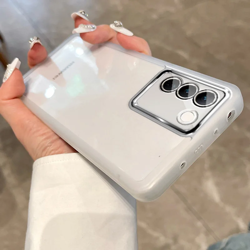 Matte Shockproof Phone Case For Vivo Y75 5G V25E Y15S Y21 Y33S Y22 Y35 Y51 Y22S Y31 V23 V23E Y53S Transparent Lens_voghion.com