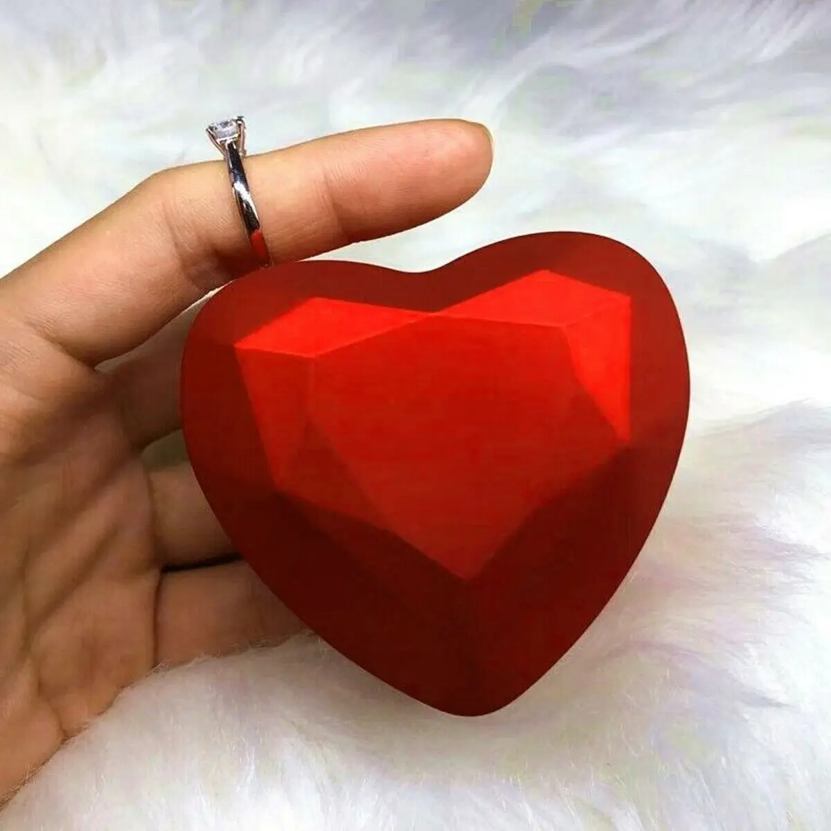 Luxury Heart-Shaped LED Light Ring Box – Elegant Velvet Display Case for Ring or Pendan... - SKU LRB16992 - UGI Packaging