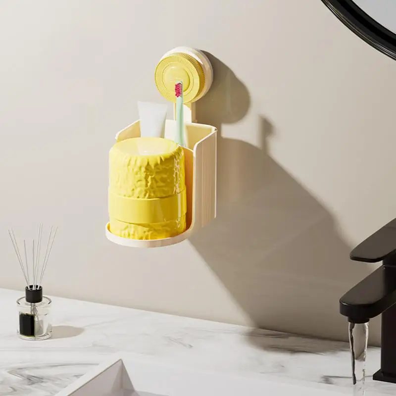 Wall Mounted Toothbrush Holder with Cup Storage