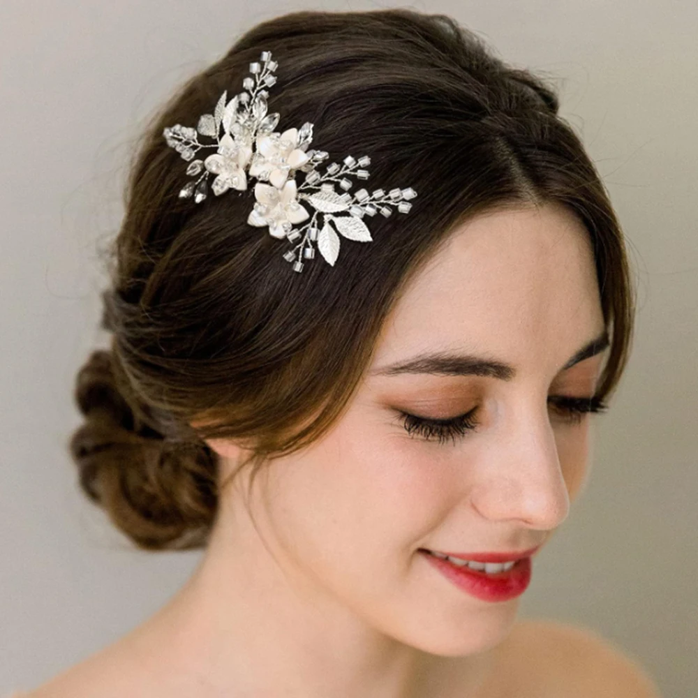 Wedding Hair Comb Clip Bridal Crystal Wedding Hair Accessories for Brides and Bridesmaid Silver