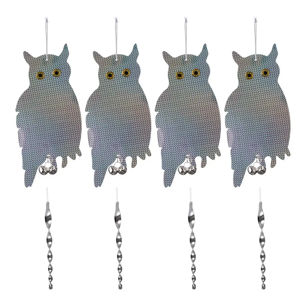 

4 Pcs Owl-Shaped Reflector Bird Repeller with Rope Hanging Decoration Bell Scarecrow for Garden Ornament Supplies