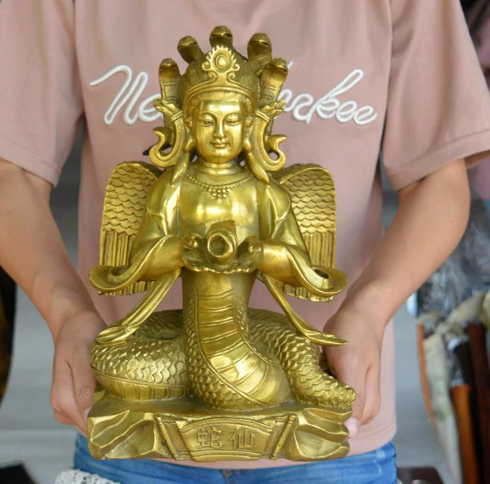 

HOT SALE - Southeast Asia Thailand India HOME Temple Sea god Golden Snake Immortals Naga Brass FENG SHUI statue