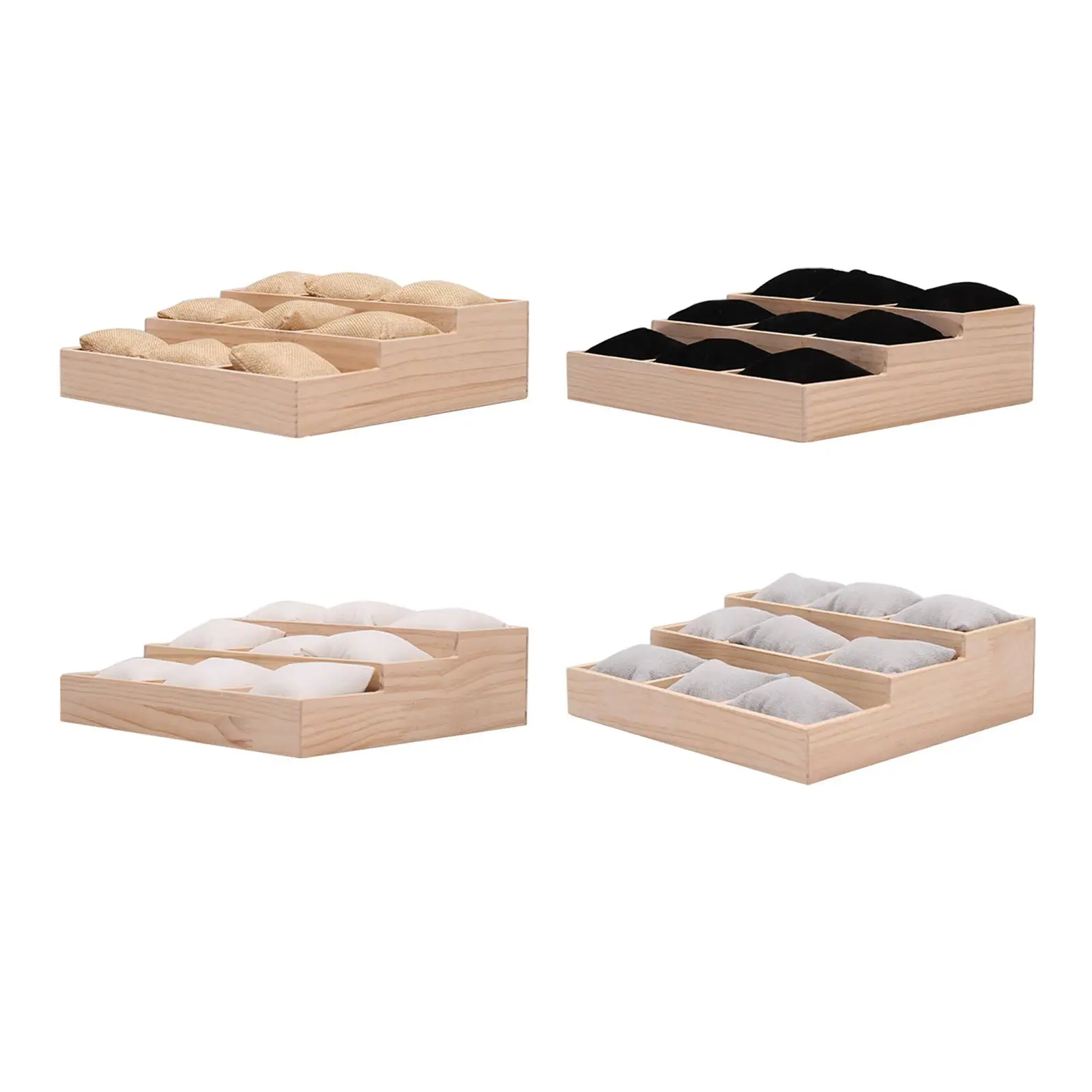 Watch Display Tray Three Layer Ladder Tray Wood Watch Holder Jewelry Organizer for Watches Gifts Necklaces Counter Dresser