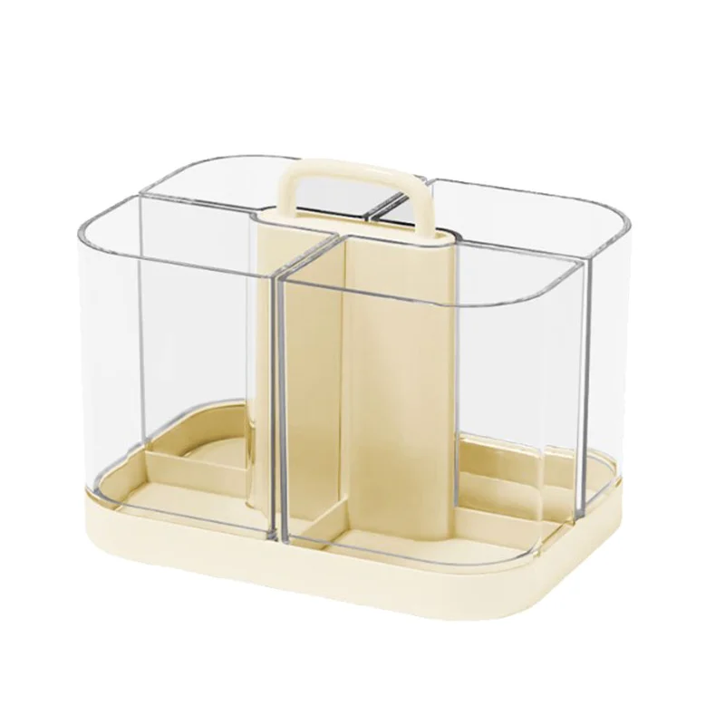 4-grid Divided Marker Pen Holder Desktop Storage Box High Quality Plastic Detachable Desktop Stationery Organizer with Handle