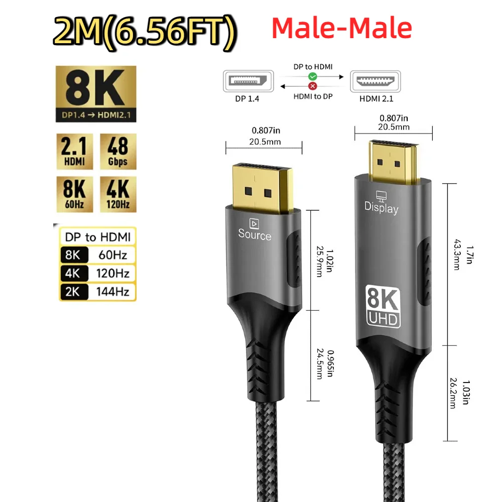 8K @ 60 هرتز DisplayPort إلى HDMI متوافق مع DP إلى...