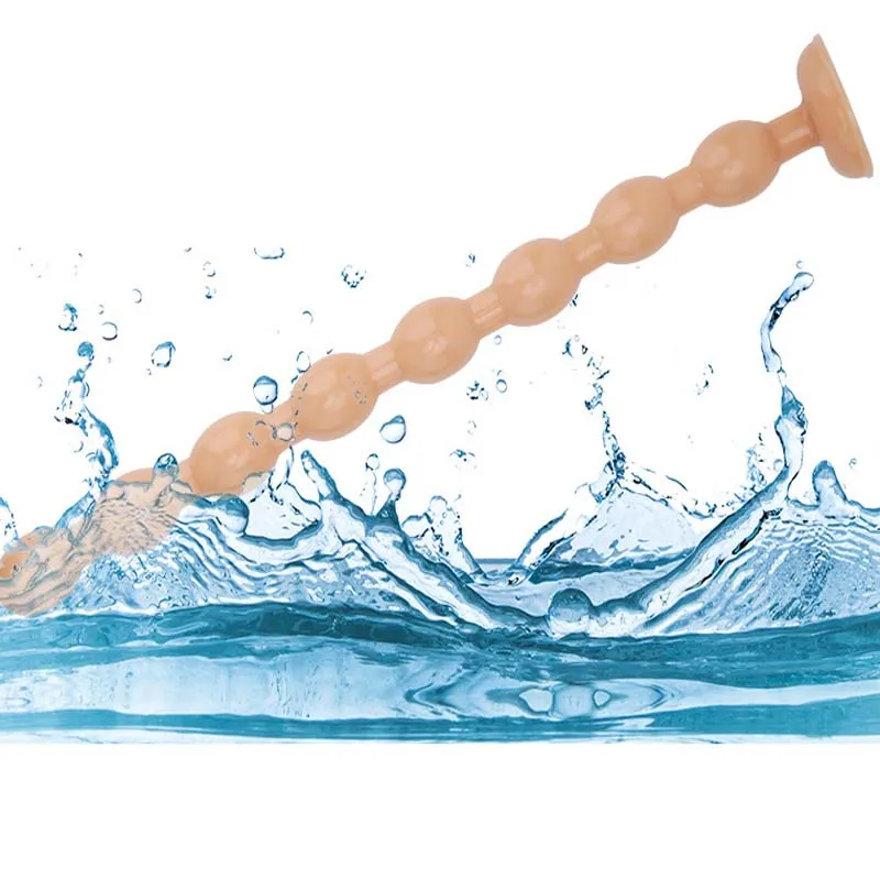 Plug anal souple à billes et long dildo en silicone pour anus_voghion.com