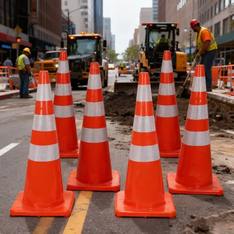 6Pcs 35 Inch Traffic Safety Cones with Reflective Warning Plastic PVC Orange Parking Cones for Traffic Control Parking Lots