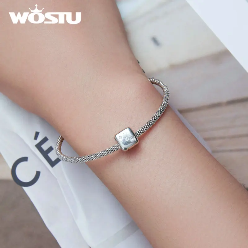 WOSTU 진짜 행운의 주사위 구슬, 사각형 AAA 반짝이 지르콘 참 핏, 오리지널 팔찌 뱅글, DIY 주얼리 만들기