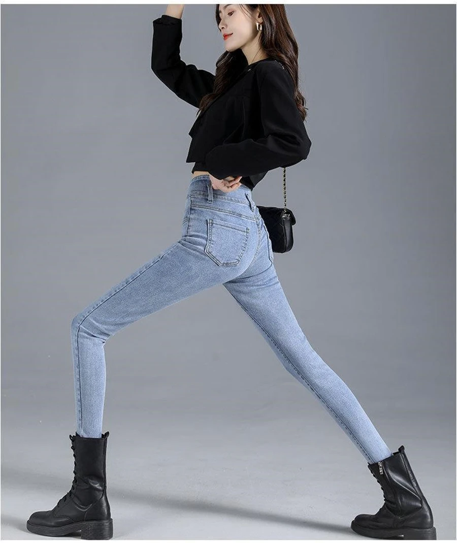 Women's Stretch Jeans Korean Fashion Spring Autumn High Waist Denim Trousers Slim Fit Large Size Skinny Jeans Retro Pencil Pants jeans