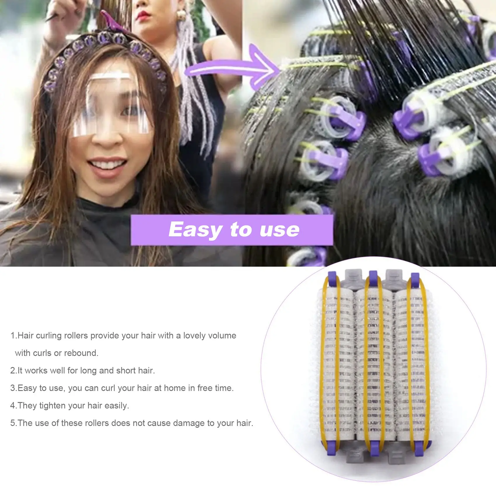 A05G-24개/세트 살롱 나일론 훅앤루프 헤어롤러 세트 헤어 루트 펌 로드 바 컬러 클립 및 고무줄 포함