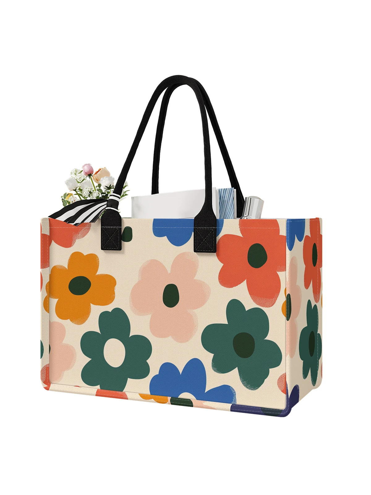 Floral Pattern Printed Handbag - Tote Bag, Women's Gift Handbag Beach Bag, Large Capacity Handbag Suitable for Men and Women