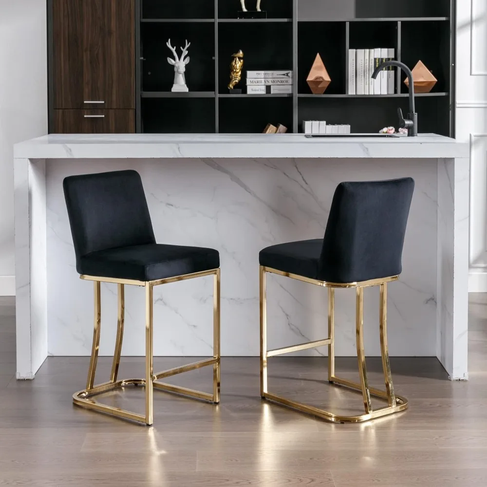 modern counter height bar stools set of 2 velvet counter stools with gold legs, 24" barstools island chairs upholstered kitchen