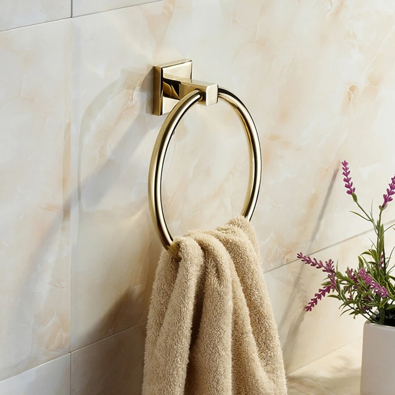 Round Towel Rings European Style Soild Brass Gold Towel Holder Ring Bathroom Wall-Mounted Rings