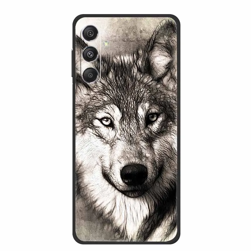 Black Silicone Soft Back Phone Case Cover with Lion, Wolf, and Tiger Design