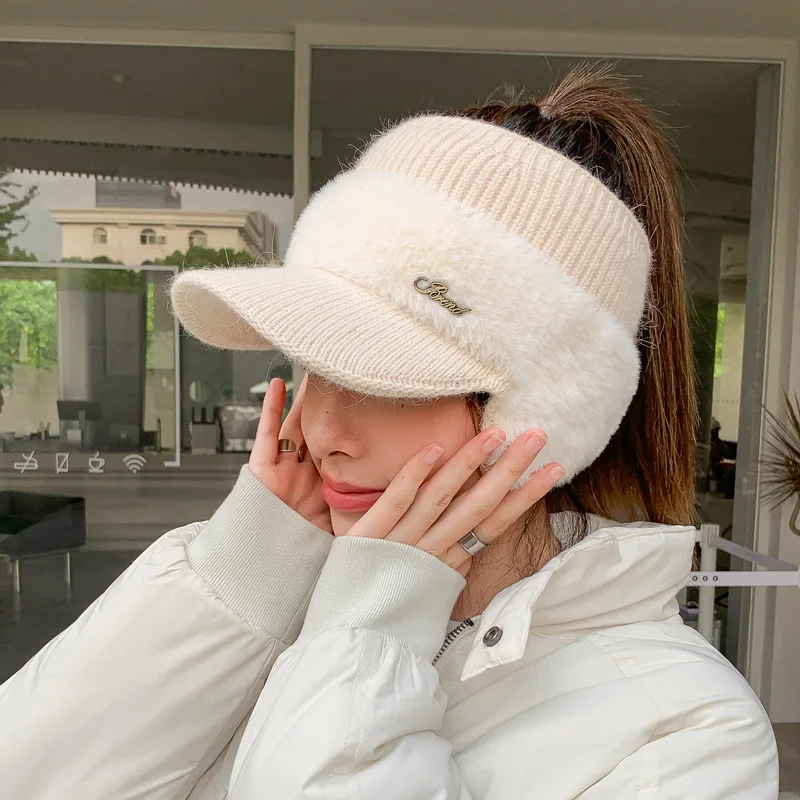 Sports Sun Hats Baseball Caps Winter Hat for Women Knitted Cap Outdoor Sports Windproof Ponytail Hat Visor