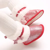 Winter Snow Baby Boots Newborn Warm Booties Shoes Soft Sole Shiny Flats with Cute Bows First Walkers Infant Shoes 0-18Months 3