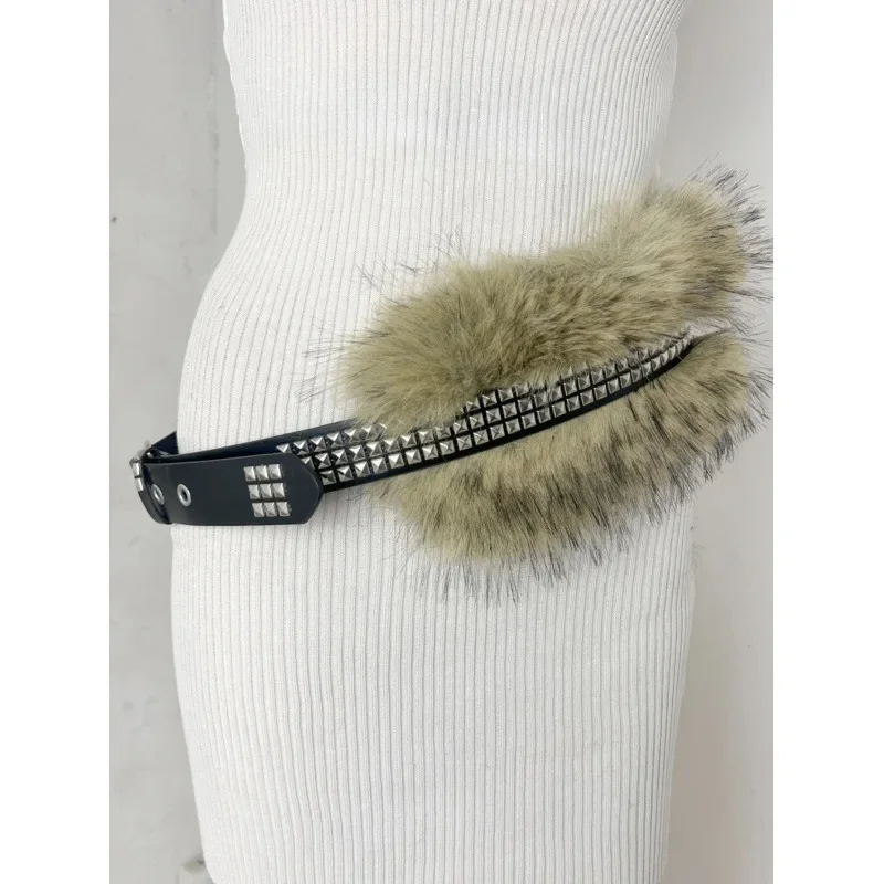 Gold punk square bead fur belt