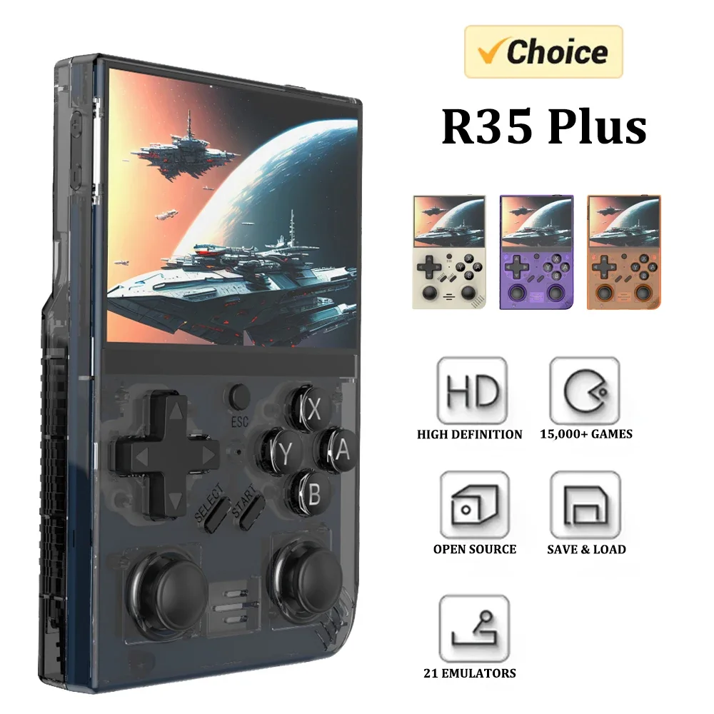 

2024 New R35 Plus Retro Handheld Video Game Console Linux System 3.5 Inch IPS Screen Portable Pocket Video Player R36S 64G Games