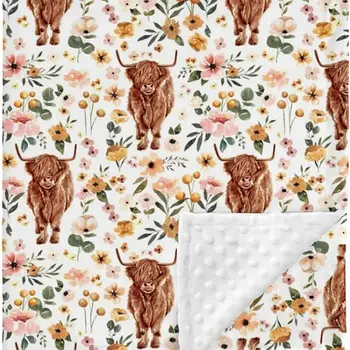 하이랜드 소 밍키 도트 아기 담요, 보호 서양 농장 동물 야크 보육 침대 담요, 봉제 신생아 유아 침대 침구