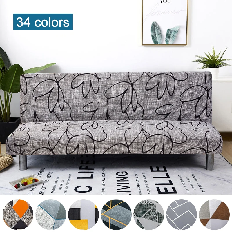 Printed Armless Sofa Bed Cover Folding Sofa Covers For Living Room