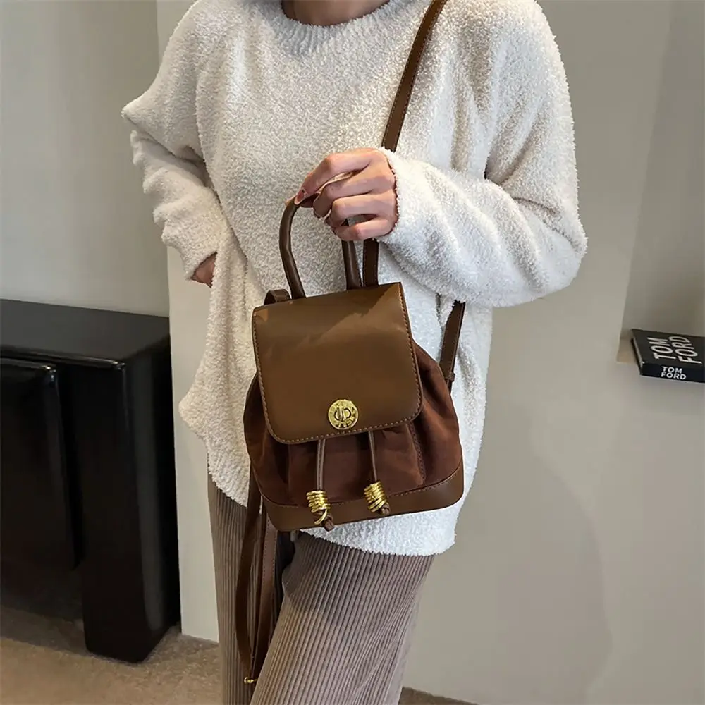 Drawstring Backpack Versatile Korean Style with Pendant Bucket Bag PU Leather Shoulders Bag College Student 5