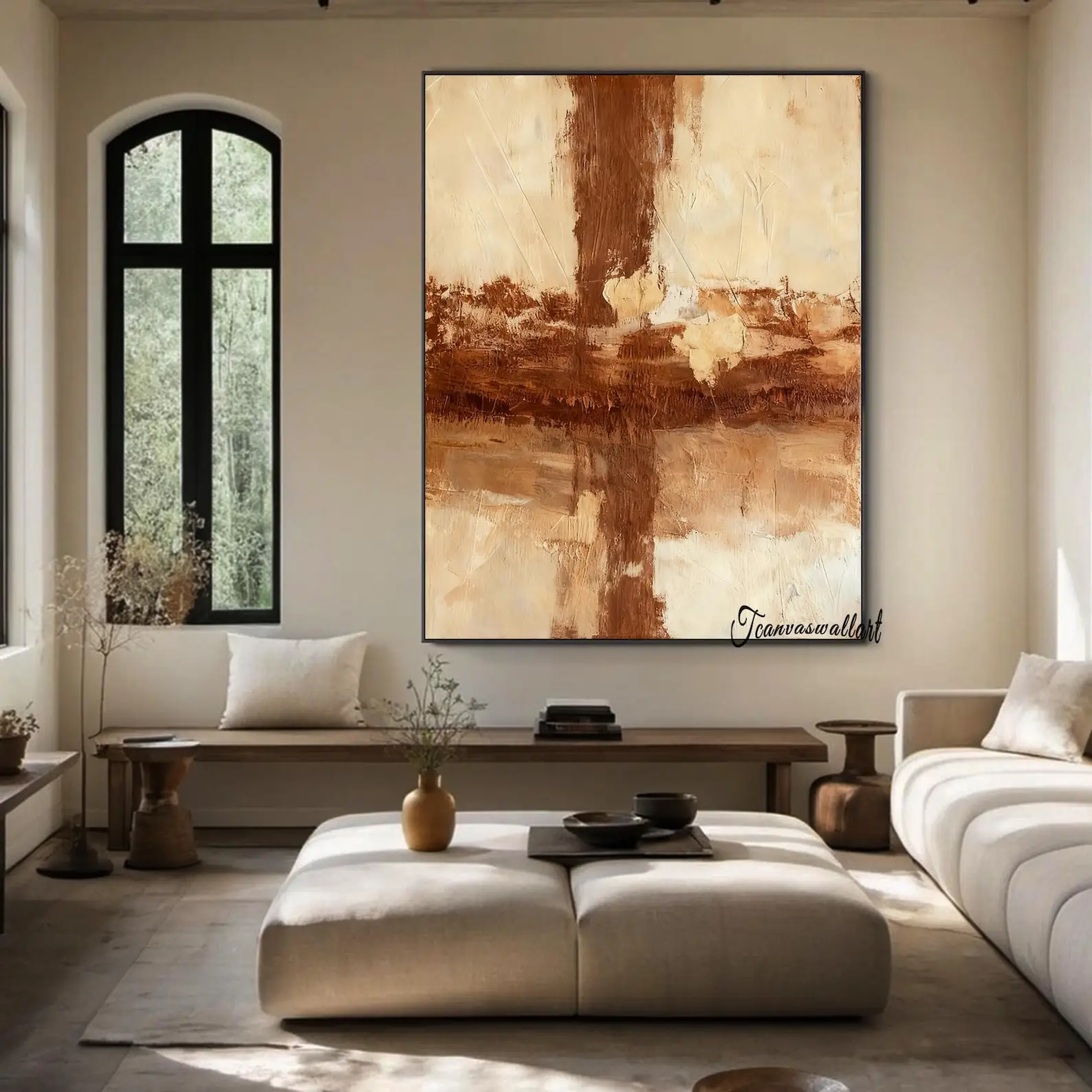 Mhemyo Large Neutral Brown Textured Wall Art Light Brown Abstract Wabi-Sabi Style Canvas Hand Painted Painting Modern Home Decor 2