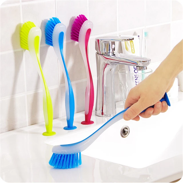 1pc Pot Cleaning Brush Vertical Multifunction Kitchen Suction Cup Type Sink  Scrub Long Handle - AliExpress