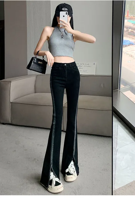 Teenage Girls' Jeans Slim-Fit Micro Bell-Bottom Pants Elastic Waist Retro  Causal Fashionable Spring/Autumn Korean 4-13 Years Old - AliExpress