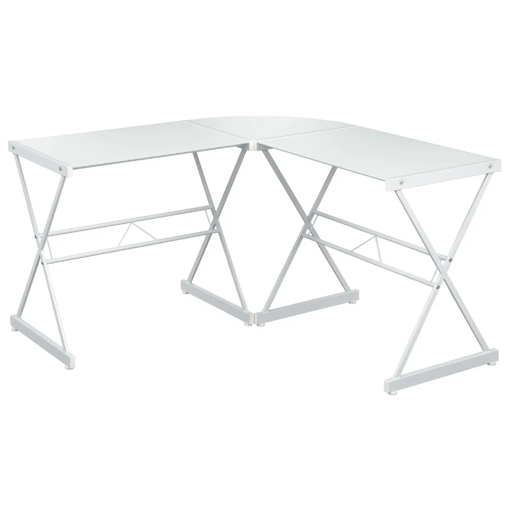 

L Shape Adult Computer Desk With Metal Frame & Opaque White Glass Top 29" Tall Furniture Office Accessories for Desk Room Desks