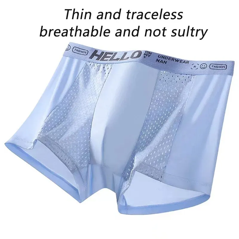 Men Boxers Shorts Underpants Underwear Ice Silk High Stretch Sports Breathable 2 Pieces 2XL 3XL 4XL