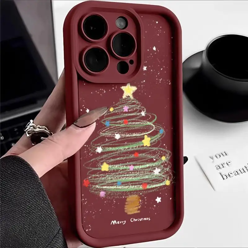 Festive Wine Red Christmas Tree Graphic Phone Case Cover