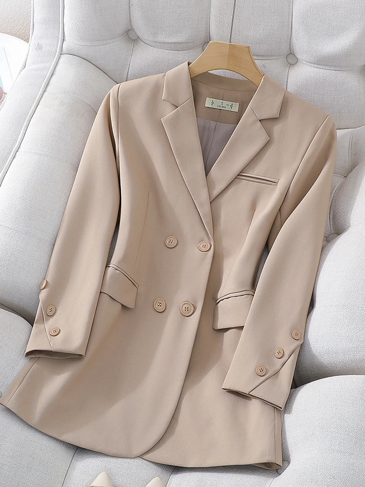 

Fashion Black Coffee Khaki Women Blazer Long Sleeve Double Breasted Office Ladies Jacket Business Work Wear Formal Coat