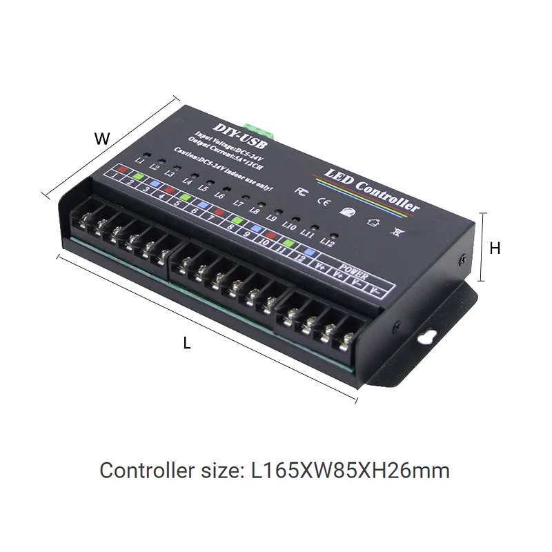 Controller LED Programmabile 60A A 12 Canali – Per Luci RGB O Monocromatiche, Interfaccia USB, Cascata Fino A 120 Canali, Alimentazione 5-24V