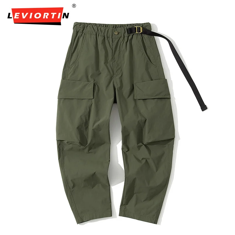 

Harajuku Men Cargo Pants Multi Pockets Solid Color Straight High Street Retro Overalls Loose Hip Hop Functional Trousers Male