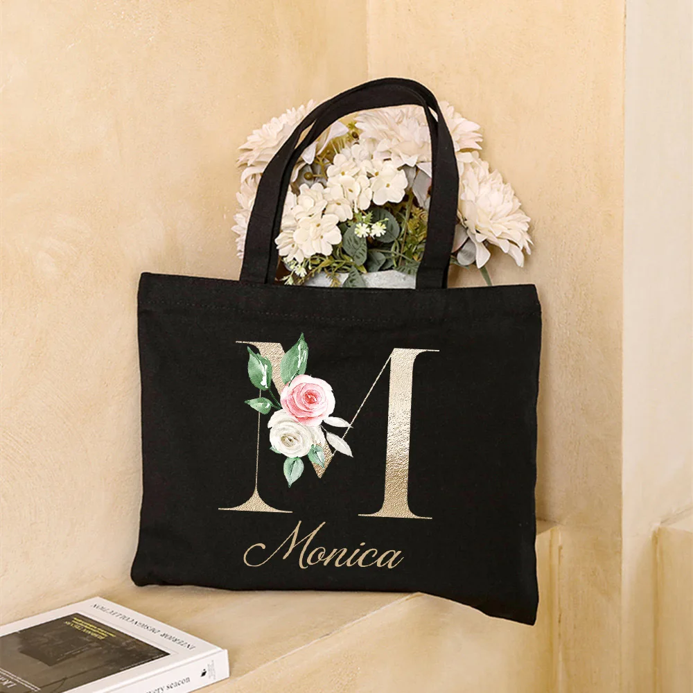 

Personalized Bridesmaid Tote Bag Initial with Name Handbag Bridal Bachelorette Party Bag Bride Wedding Shoulder Bag Gift for Her