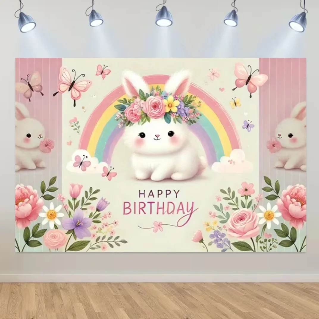 Niedlicher Hasen-Hintergrund für Mädchen-Geburtstagsfeier, Dekoration, Hintergrund, rosa Kaninchen, Karotten, Fotostudio-Requisiten, Banner, Kindergeschenke – Detail 8