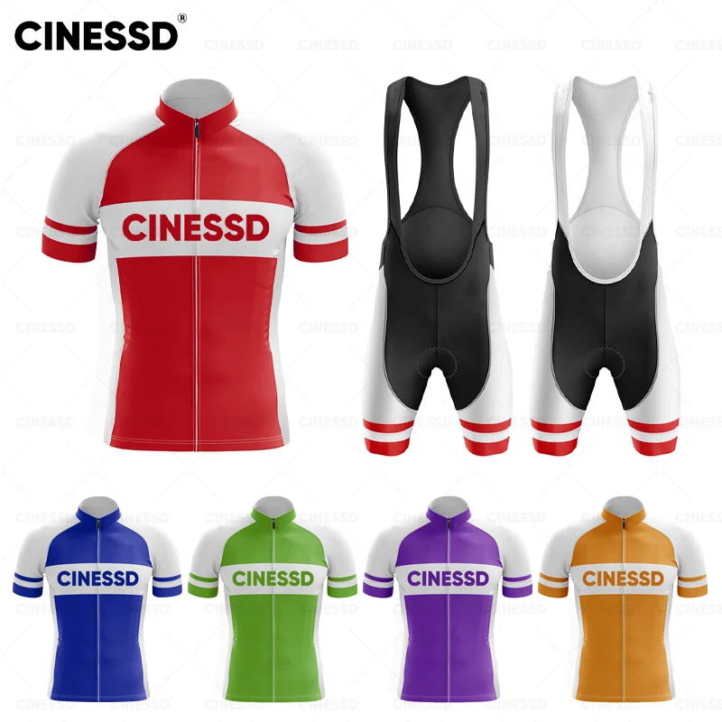 

CINESSD-Cycling Clothing for Men, Short Sleeve Jersey Sets, Breathable Bib Shorts Suit, Bike Uniform, Summer, New