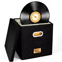 Vinyl Record Storage Box for up to 50+ 12-Inch Albums, Records Crate, LP Album Storage, Fabric Storage Boxes with Lids 1