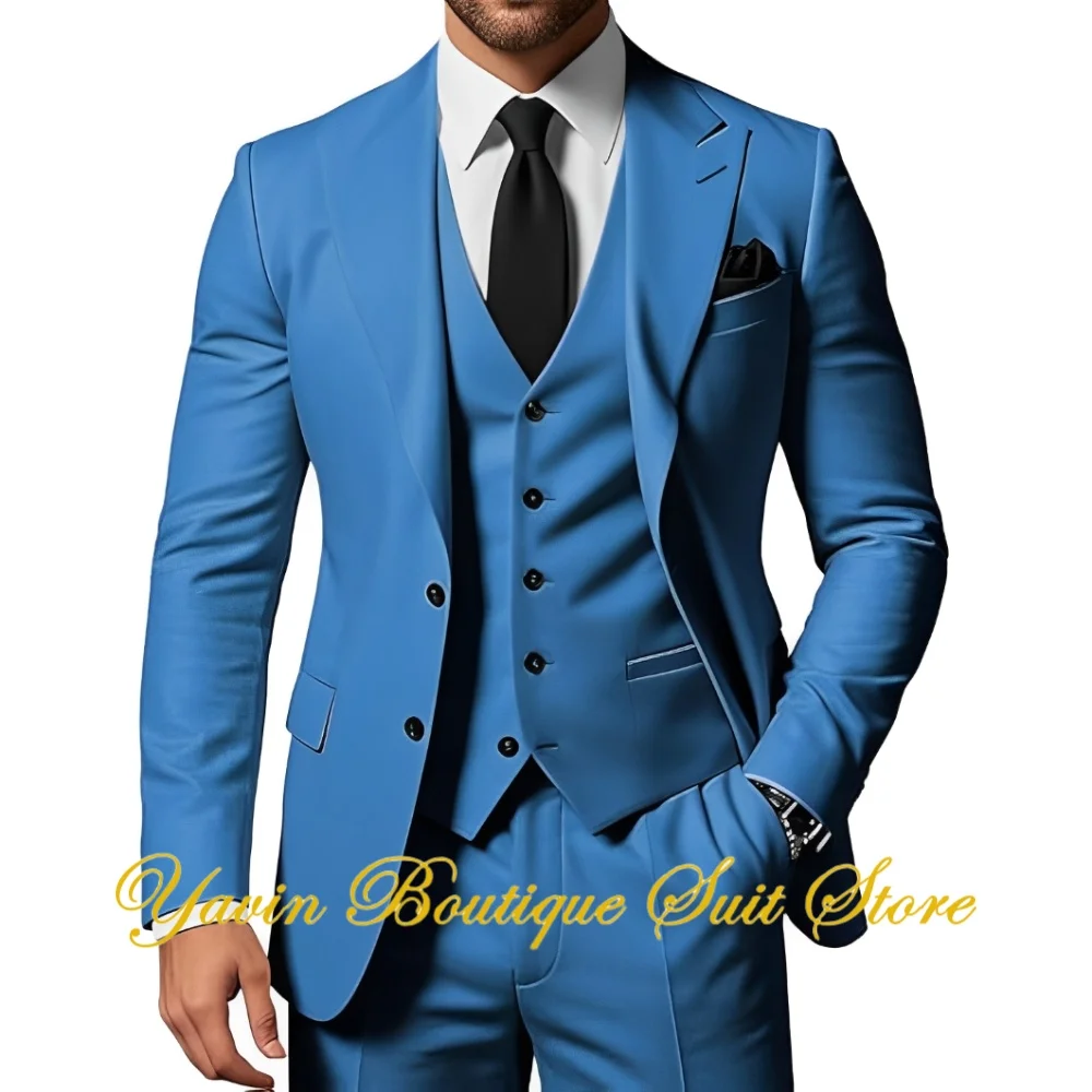 Men's Business Suit 3 Piece Slim Fit Peak Lapel Blazer Formal Jacket Vest Pants Set Wedding Prom Party Tuxedo
