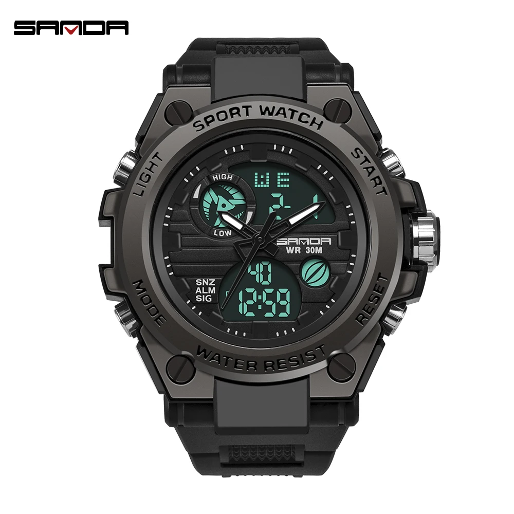Sanda Top Luxury Military Men Watches Dual-Movement Electronic Wristwatch Fashion Multifuncional Digital Waterproof Sport Watch