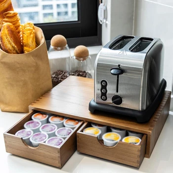 Porta cialde di caffè in legno Organizzatore per cassetti per capsule di caffè Scatola portaoggetti per tè per l'organizzazione della stazione di caffè domestica del bar della cucina 1
