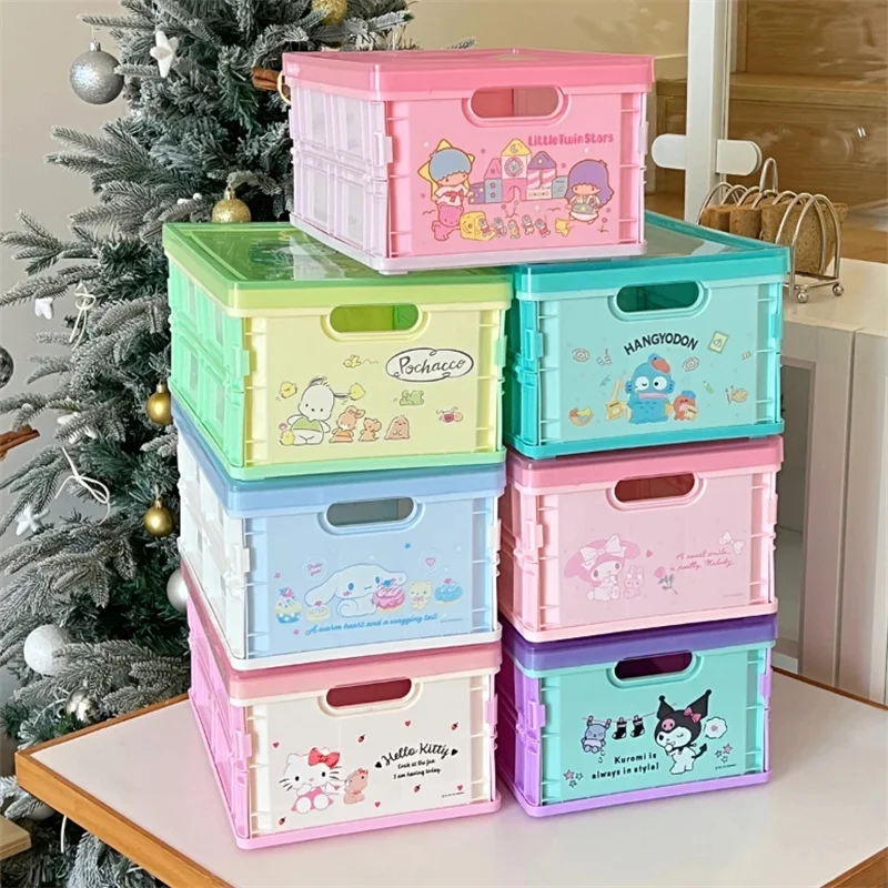 

Sanrio мультяшный складной ящик для хранения, органайзер с крышкой Kuromi Cinnamoroll, Настольный ящик для хранения, органайзер для всякой всячины, коробка